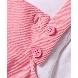 Babyhug 100% Cotton Woven Full Sleeves Antibacterial T-Shirt with Frock & Sheep Applique - White & Pink