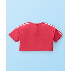 Babyhug Cotton Knit Half Sleeves Text Printed Crop Top With Inner Tee & Lounge Pants - Red
