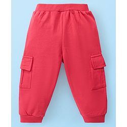 Babyhug Cotton Knit Half Sleeves Text Printed Crop Top With Inner Tee & Lounge Pants - Red