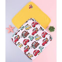 Babyhug Disney Interlock Cotton Knit Wash cloth With Cars Graphics L 30 cm x H 30 cm Pack Of 2 - Yellow & White
