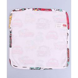Babyhug Disney Interlock Cotton Knit Wash cloth With Cars Graphics L 30 cm x H 30 cm Pack Of 2 - Yellow & White