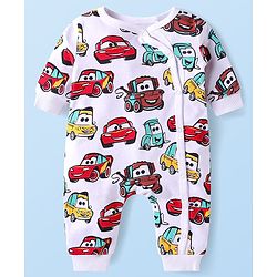 Babyhug Disney Interlock Knit Full Sleeves Front Open Rompers with Cars Graphics Pack of 2 - White & Yellow