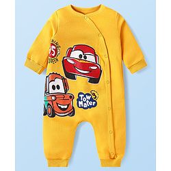 Babyhug Disney Interlock Knit Full Sleeves Front Open Rompers with Cars Graphics Pack of 2 - White & Yellow