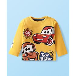 Babyhug Disney Single Jersey Knit Full Sleeves Cars Printed T-Shirts & Joggers Set - Yellow White & Blue