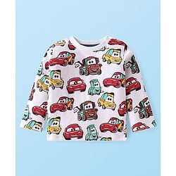 Babyhug Disney Single Jersey Knit Full Sleeves Cars Printed T-Shirts & Joggers Set - Yellow White & Blue