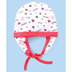 Babyhug 100% Cotton Knit Cap With Hearts Print - White