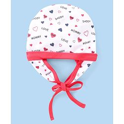 Babyhug 100% Cotton Knit Cap With Hearts Print - White