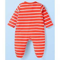Babyhug Cotton Knit Full Sleeves Stripe & Animal Printed Footed Sleep Suits Pack of 2- Green & Red