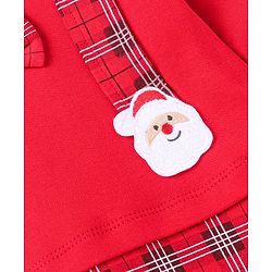 Babyhug Cotton Knit Full Sleeves Sleep Suit With Bow Applique & Santa Claus Patch - Red