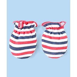 Babyhug Interlock Knit Striped & Solid Mittens Pack of 3 - Pink & White