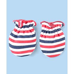 Babyhug Interlock Knit Striped & Solid Mittens Pack of 3 - Pink & White