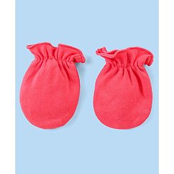 Babyhug Interlock Knit Striped & Solid Mittens Pack of 3 - Pink & White