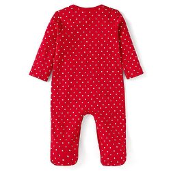 Babyhug Cotton Knit Full Sleeves Sleep Suit With Polka Dots & Deer Print - Red