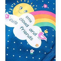 Babyhug Cotton Knit Full Sleeves Sleep Suit With Polka Dots & Text Print - Blue