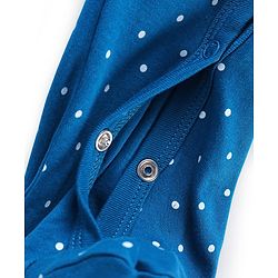 Babyhug Cotton Knit Full Sleeves Sleep Suit With Polka Dots & Text Print - Blue