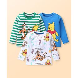 Babyhug Disney Single Jersey Full Sleeves T-Shirt with Winnie The Pooh Print Pack of 3 - Green Blue & White
