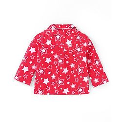Babyhug Cotton Woven Full Sleeves Front Open Collared Night Suit Star Print - Red