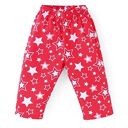 Babyhug Cotton Woven Full Sleeves Front Open Collared Night Suit Star Print - Red