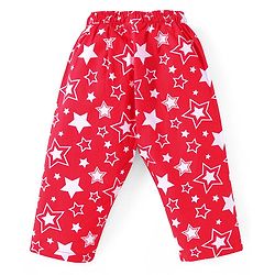 Babyhug Cotton Woven Full Sleeves Front Open Collared Night Suit Star Print - Red