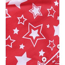Babyhug Cotton Woven Full Sleeves Front Open Collared Night Suit Star Print - Red