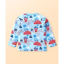Babyhug Cotton Knit Full Sleeves Night Suit Set with Vehicle Print - Light Blue