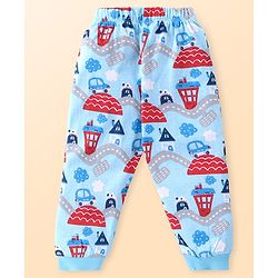 Babyhug Cotton Knit Full Sleeves Night Suit Set with Vehicle Print - Light Blue