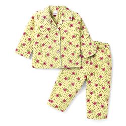 Babyhug Cotton Woven Full Sleeves Night Suit Floral Print - Lemon Yellow