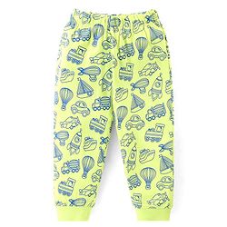 Babyhug Cotton Knit  Full Sleeves Night Suit Vehicles Print - Light Green