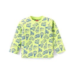 Babyhug Cotton Knit  Full Sleeves Night Suit Vehicles Print - Light Green