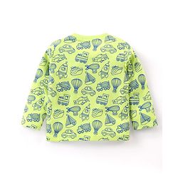 Babyhug Cotton Knit  Full Sleeves Night Suit Vehicles Print - Light Green