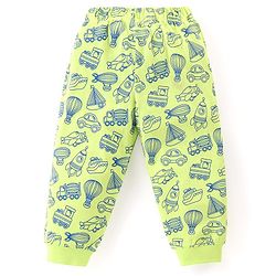Babyhug Cotton Knit  Full Sleeves Night Suit Vehicles Print - Light Green