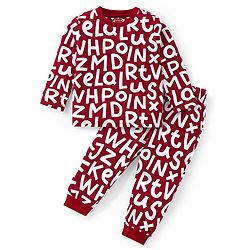 Babyhug Cotton Knit Full Sleeves Night Suit With Text Print - Maroon