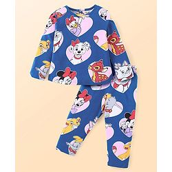 Babyhug Disney Cotton Knit Full Sleeves Night Suit With Classic Characters Graphics - Navy