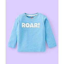 Babyhug Single Jersey Knit Dungaree and Full Sleeves T-Shirt Set with Cub Print - White & Sky Blue