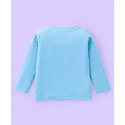 Babyhug Single Jersey Knit Dungaree and Full Sleeves T-Shirt Set with Cub Print - White & Sky Blue