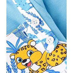 Babyhug Single Jersey Knit Dungaree and Full Sleeves T-Shirt Set with Cub Print - White & Sky Blue
