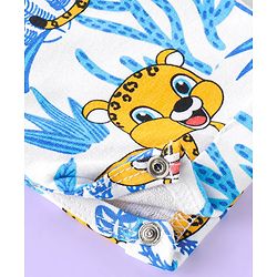 Babyhug Single Jersey Knit Dungaree and Full Sleeves T-Shirt Set with Cub Print - White & Sky Blue