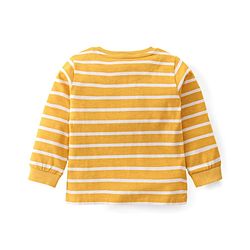 Babyhug Single Jersey Knit Full Sleeves Striped T-Shirt & Dungaree with Animal Print - Yellow & Green