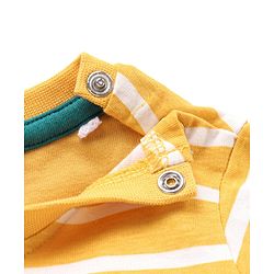 Babyhug Single Jersey Knit Full Sleeves Striped T-Shirt & Dungaree with Animal Print - Yellow & Green