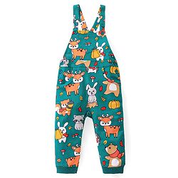 Babyhug Single Jersey Knit Full Sleeves Striped T-Shirt & Dungaree with Animal Print - Yellow & Green