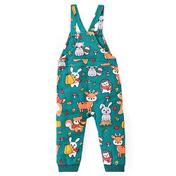 Babyhug Single Jersey Knit Full Sleeves Striped T-Shirt & Dungaree with Animal Print - Yellow & Green