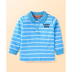 Babyhug Single Jersey Knit Full Sleeves Striped T-Shirt & Dungaree with Dino Print - Blue & White