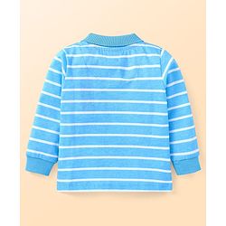 Babyhug Single Jersey Knit Full Sleeves Striped T-Shirt & Dungaree with Dino Print - Blue & White