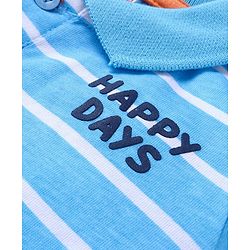 Babyhug Single Jersey Knit Full Sleeves Striped T-Shirt & Dungaree with Dino Print - Blue & White