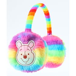 Babyhug Fur Rainbow Design Ear Muffs with Winnie the Pooh Patch - Multicolor