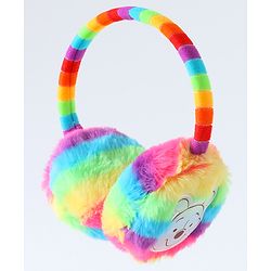 Babyhug Fur Rainbow Design Ear Muffs with Winnie the Pooh Patch - Multicolor