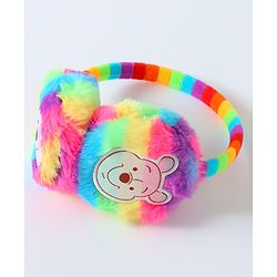 Babyhug Fur Rainbow Design Ear Muffs with Winnie the Pooh Patch - Multicolor