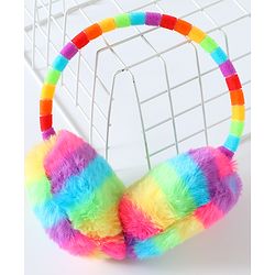 Babyhug Fur Rainbow Design Ear Muffs with Winnie the Pooh Patch - Multicolor