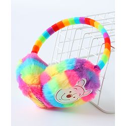 Babyhug Fur Rainbow Design Ear Muffs with Winnie the Pooh Patch - Multicolor