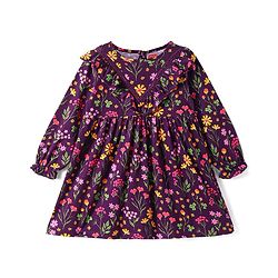 Babyhug Cotton Knit Full Sleeves Floral Printed Frock with Leggings - Wine